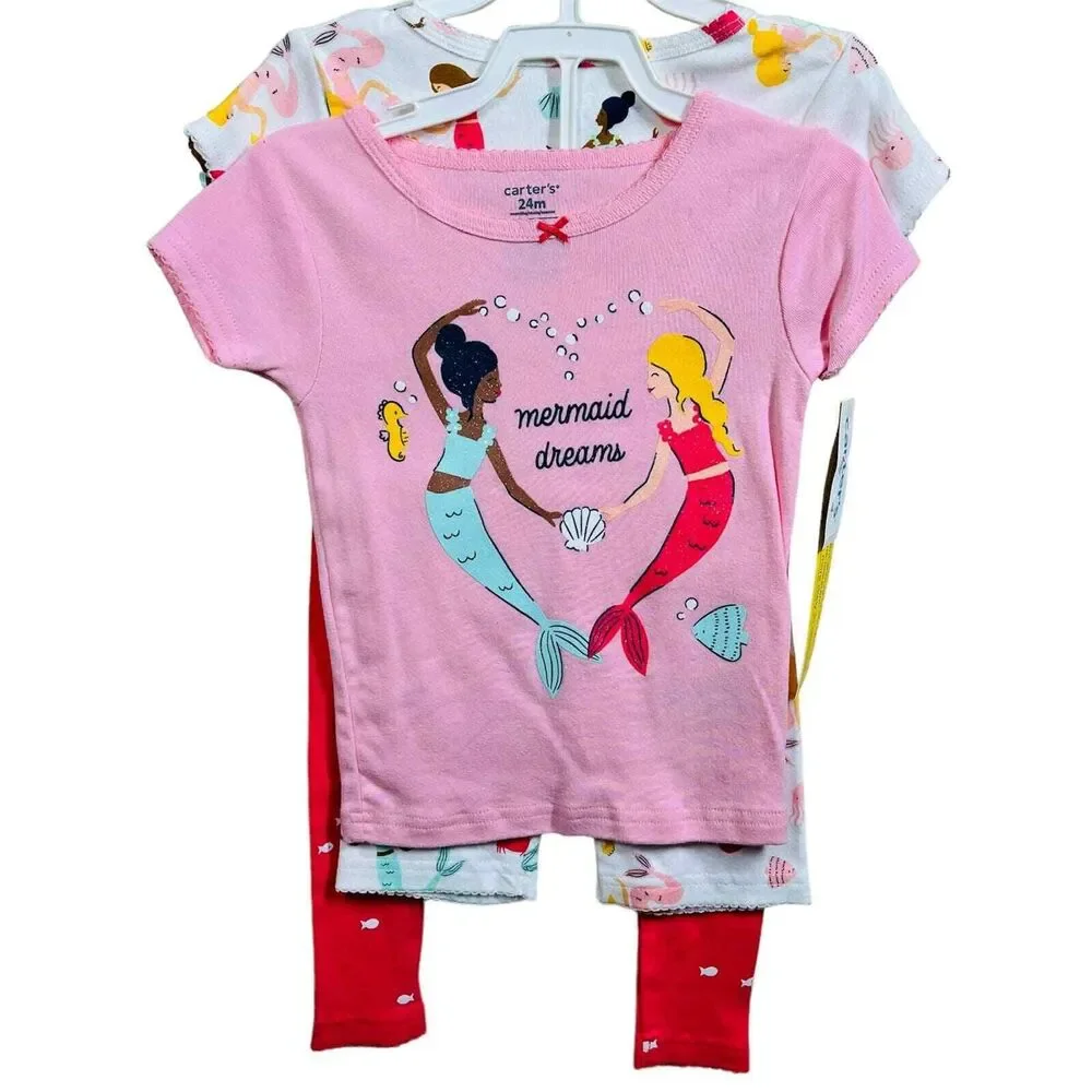 Carters Girl 24 months 4-Piece Pink Mermaid 100% Snug Fit Cotton Pajamas